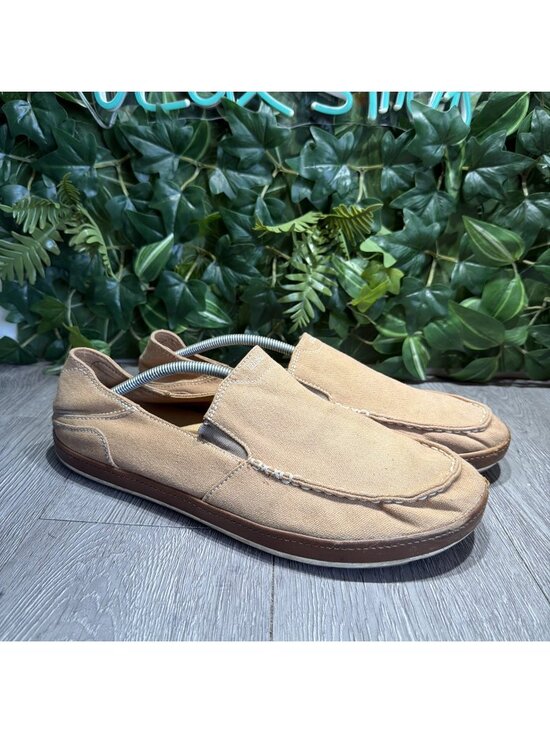 Olukai Puhalu Canvas Beige Slip On Boat Shoes Fishing Mens 13 Loafer Rare Khaki main image 10